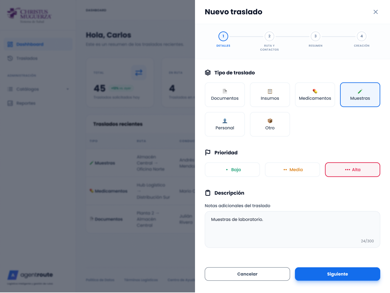 Demo AgentRoute · Nuevo traslado